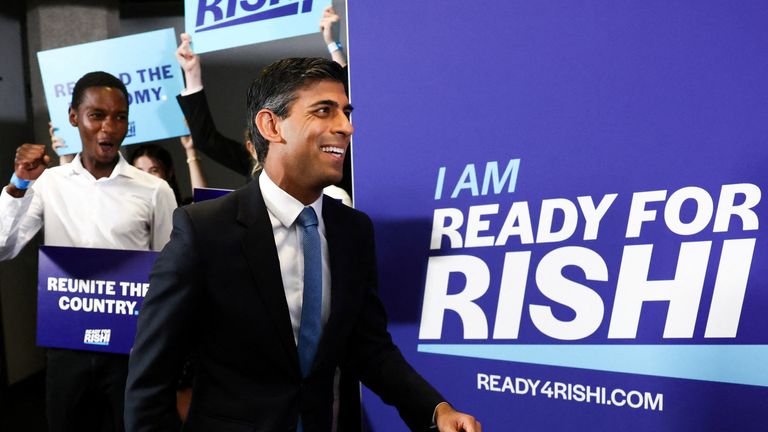 Former Exchequer Chancellor Rishi Sunak arrives at an event to kick off her election campaign to become the Conservative Party leader and next Prime Minister, in London, Britain, July 12, 2022. REUTERS/Henry. Nicholls