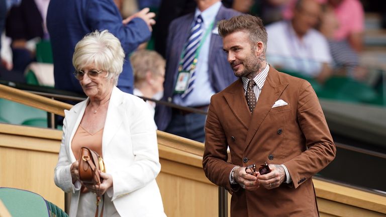 Beckham with his mum Sandra at Wimbledon last week