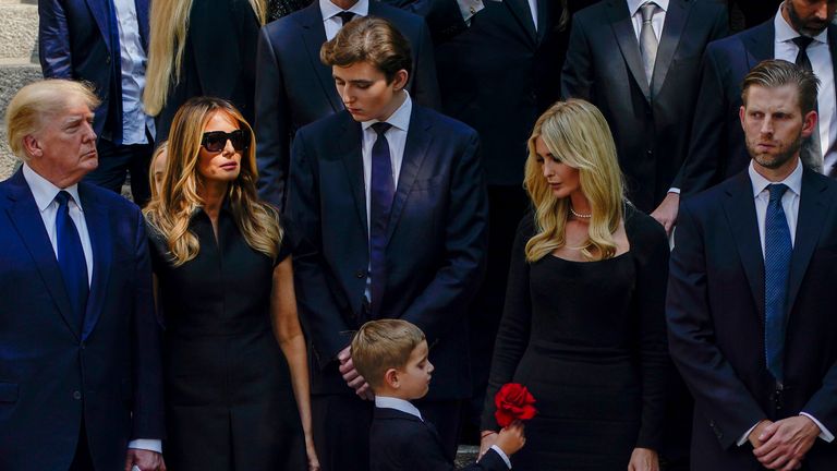 Donald and Melania Trump outside church with family members including Barron Trump, Ivanka Trump and Eric Trump. Pic: AP