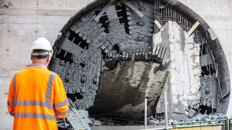 JULY 26 Undated handout photo issued by HS2 Ltd of the 2,000-tonne massive tunnel boring machine (TBM) named &#39;Dorothy&#39; completing its one-mile dig under Long Itchington Wood in Warwickshire. 