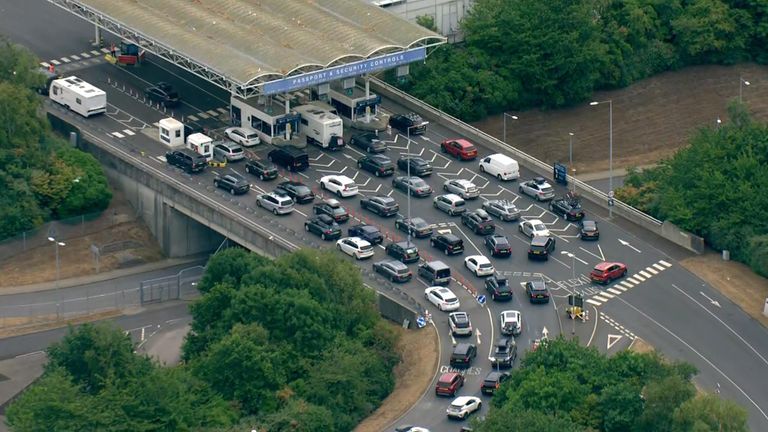 Long queues develop in Dover as holidaymakers attempt to get away