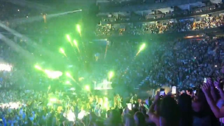 Three people injured after fireworks set off during Dua Lipa concert in Toronto.