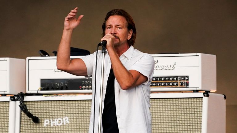 Eddie Vedder of Pearl Jam performs live onstage at BST Hyde Park in London earlier this month. Pic: AP