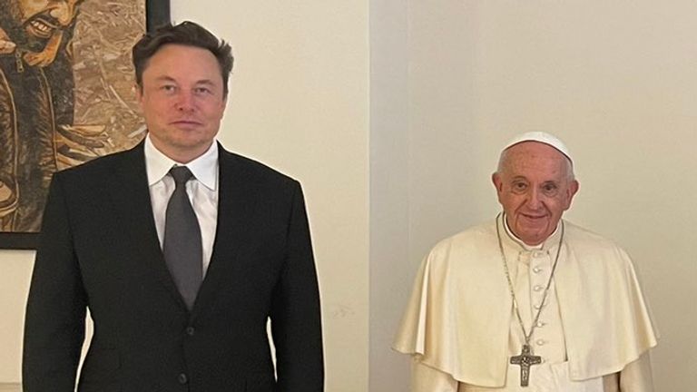 Elon Musk posted a photo of himself after meeting the Pope with four of his children. Pic: Elon Musk/Twitter