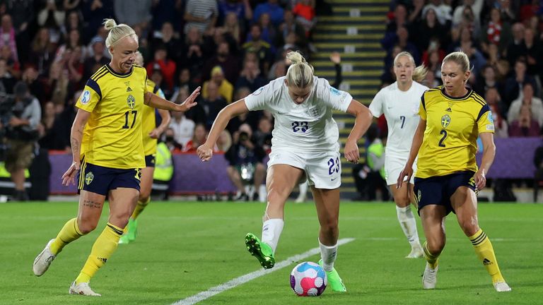 England&#39;s Alessia Russo scores their third goal