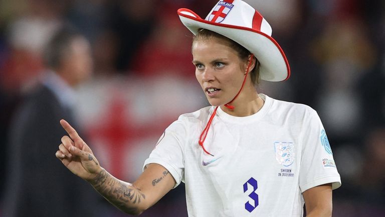 Soccer Football - Women&#39;s Euro 2022 - Semi Final - England v Sweden - Bramall Lane, Sheffield, Britain - July 26, 2022 England&#39;s Rachel Daly celebrates after the match REUTERS/Molly Darlington
