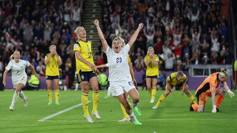 Soccer Football - Women's Euro 2022 - Semi Final - England v Sweden - Bramall Lane, Sheffield, Britain - July 26, 2022 England's Alessia Russo celebrates scoring their third goal REUTERS/Carl Recine TPX IMAGES OF THE DAY  