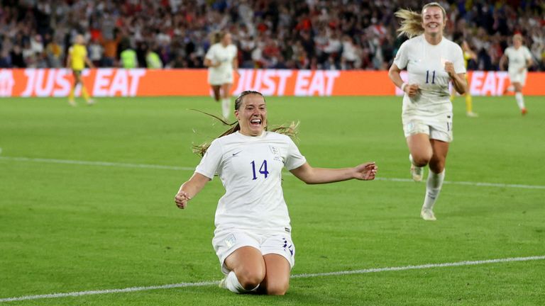 Soccer Football - Women's Euro 2022 - Semi Final - England v Sweden - Bramall Lane, Sheffield, Britain - July 26, 2022 England's Fran Kirby celebrates scoring their fourth goal REUTERS/Molly Darlington TPX IMAGES OF THE DAY  