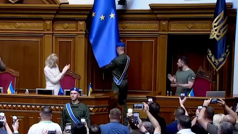 EU flag installed in Ukrainian parliament