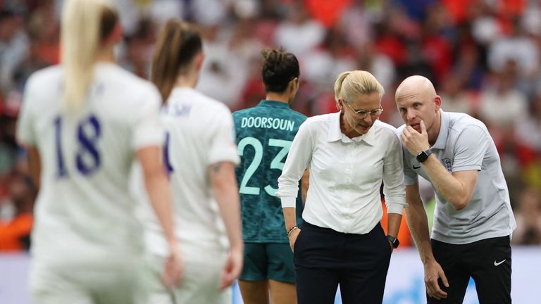 England manager Sarina Wiegman with her assistant Arjan Veurink 
