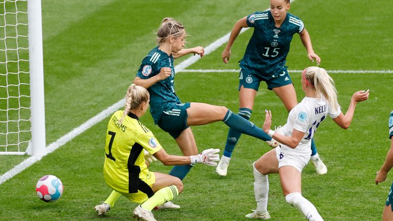 England&#39;s Chloe Kelly scores the team&#39;s second goal 
