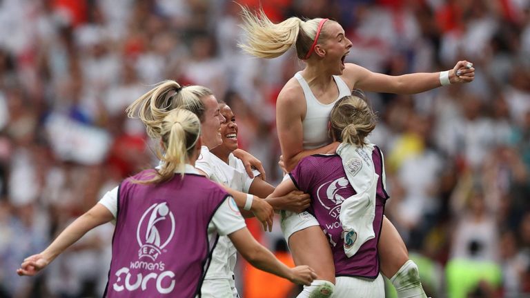 Celebrations for England's second goal 