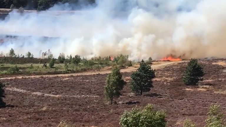 Screen grab from the Twitter feed of Alan Johnson of large blaze at Hankley Common in Surrey. Issue date: Sunday July 24, 2022.