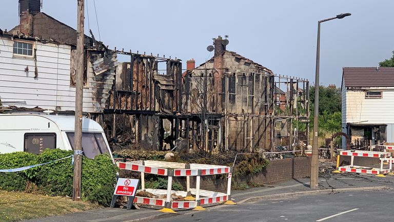 The scene after a blaze in Barnsley, South Yorkshire, after temperatures topped 40C in the UK for the first time ever, as the sweltering heat fuelled fires and widespread transport disruption. Picture date: Wednesday July 20, 2022.
