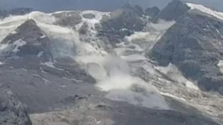 At least five people have died after part of a glacier broke off and slid down a mountainside in the Italian Alps. 