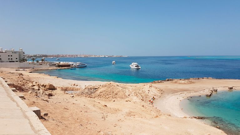 An empty beach in the Red Sea resort of Hurghada pictured during the coronavirus pandemic. Pic: AP