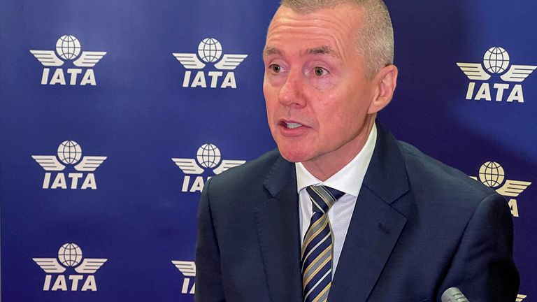 FILE PHOTO: Global airline industry body International Air Transport Association (IATA) Director General Willie Walsh attends an interview with Reuters in Doha, Qatar, June 19, 2022. Picture taken June 19, 2022. REUTERS/Imad Creidi/File Photo