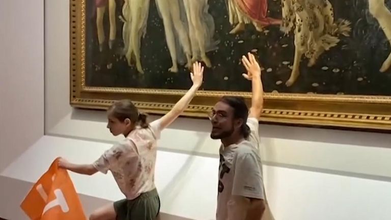 Environmental activists glued their hands to the glass protecting Sandro Botticelli's painting 'Spring';  In florence.