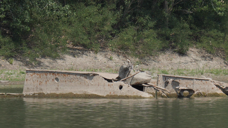 Boats sunk during WWII are now visible in the Po