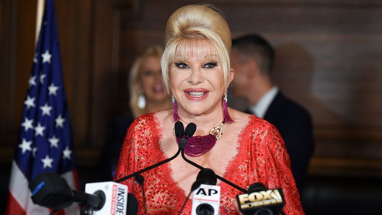 FILE - Ivana Trump announces the new "Italiano Diet" to stay healthy and fight obesity at the Oak Room at the Plaza Hotel on June 13, 2018, in New York. Ivana Trump, the first wife of Donald Trump, has died in New York City, the former president announced on social media Thursday. (Photo by Evan Agostini/Invision/AP, File)