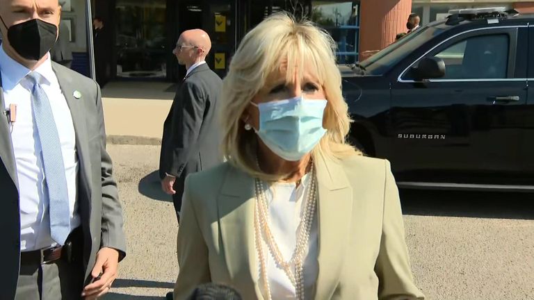 First Lady Jill Biden confirmed she has tested negative for COVID-19 after her husband, the President, texted positive. She says &#39;he&#39;s feeling fine, just experiencing a few mild symptoms&#39;.