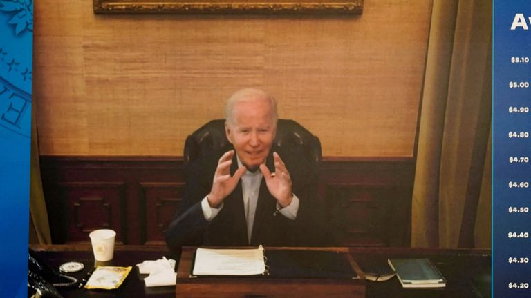 President Joe Biden attends a virtual meeting with his economic team at the White House