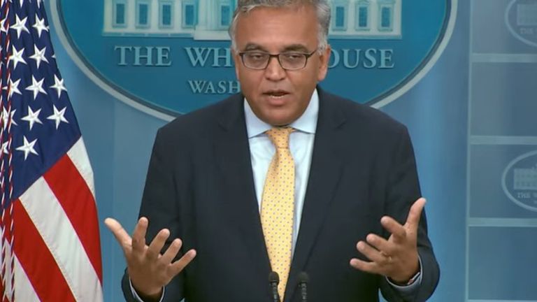 White House COVID-19 coordinator Dr Ashish Jha talks about President Biden's covid diagnosis. Pic: White House Press Briefing YouTube