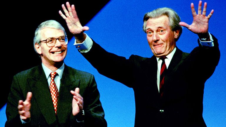 John Major and Michael Heseltine at the party conference in 1996