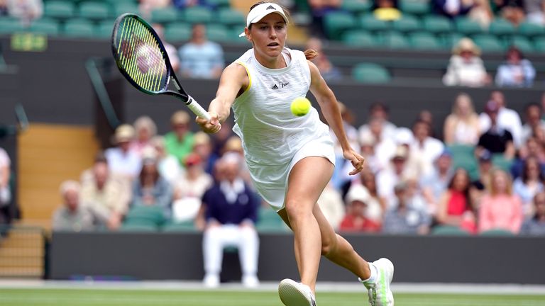 Kaja Juvan in action during her third round match against Great Britain&#39;s Heather Watson during day five of the 2022 Wimbledon Championships at the All England Lawn Tennis and Croquet Club, Wimbledon. Picture date: Friday July 1, 2022.

