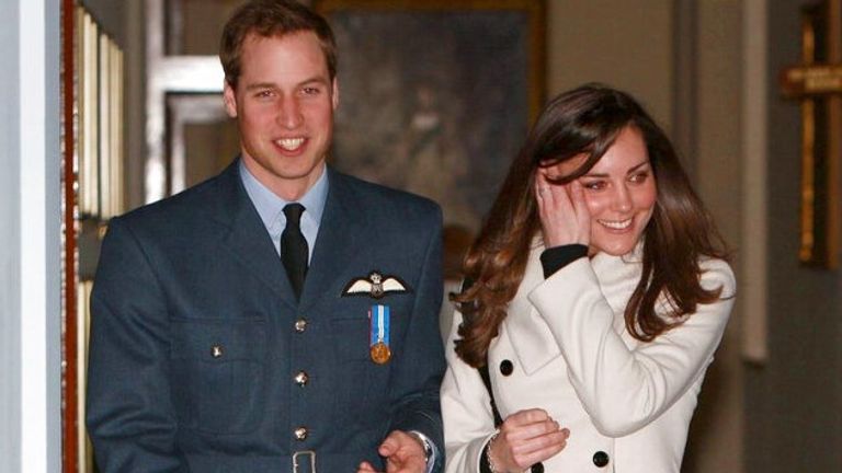 Prince William and Kate Middleton at RAF Cranwell. Pic: AP Photo/Michael Dunlea

