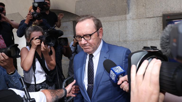 Actor Kevin Spacey leaves the Old Bailey in London, he is charged with sexual offences against three men. The 62-year-old is accused of four counts of sexual assault and one count of causing a person to engage in penetrative sexual activity without consent. Picture date: Thursday July 14, 2022.