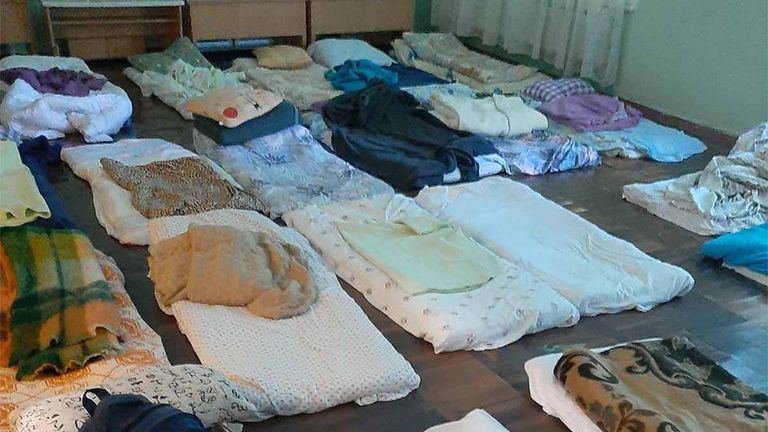 The nursery where dozens of beds were laid out for incoming displaced people. 