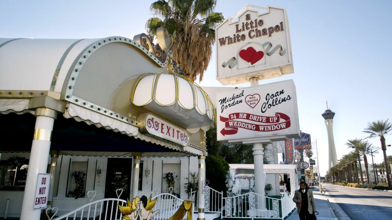 The pair were wed at the Little White Wedding Chapel 