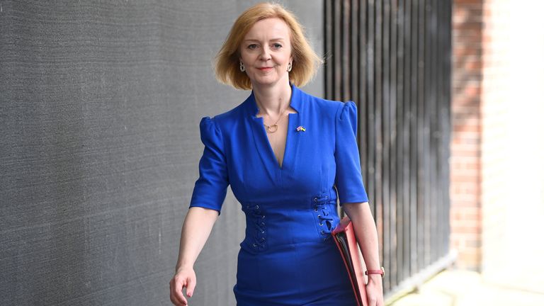 British Foreign Secretary Liz Truss walks outside Downing Street in London, Britain, July 12, 2022. REUTERS/Toby Melville
