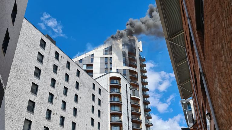 Firefighters at the scene of a tower fire in Bromley, south-east London.  Photo: London Fire Brigade