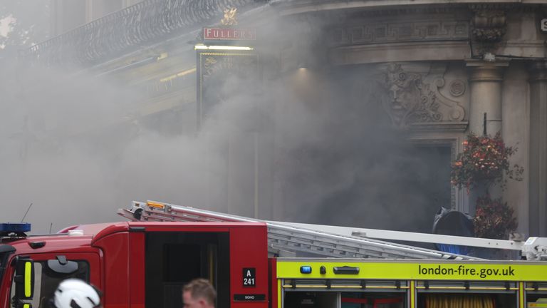 Emergency services at the scene of a fire in the basement of the Admiralty pub in Trafalgar Square, London.  Picture date: Tuesday July 12, 2022.