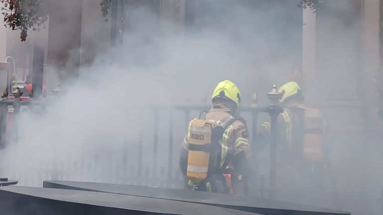 Handout photo issued by the London Fire Brigade of emergency services at the scene of a blaze in the basement of the Admiralty pub in Trafalgar Square, London. Picture date: Tuesday July 12, 2022.
