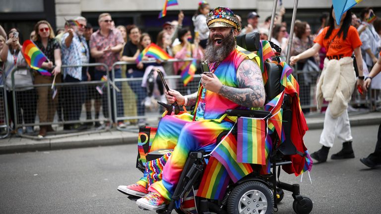 A person takes part in the 2022 Pride Parade in London, Britain July 2, 2022. REUTERS/Henry Nicholls
