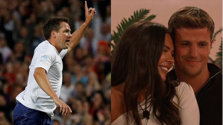 Michael Owen, left, and daughter Gemma Owen with Luca Bish on Love Island. Pics: Reuters/ Lifted Entertainment-ITV