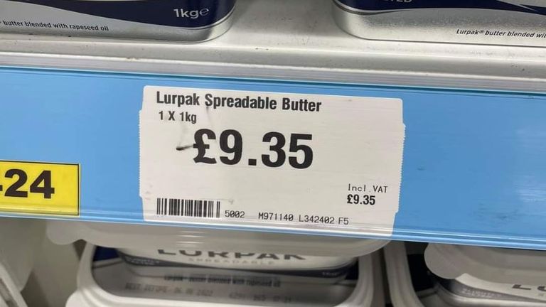 A 1kg tub of Lurpak is being sold for £9.35 in one Iceland shop. Pic: @Joshpeterchrist