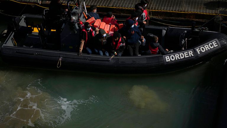 Men pictured after being picked up in the Channel by the UK Border Force. File pic: AP 