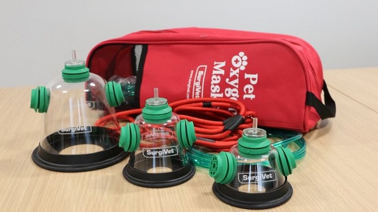 Donated specialist pet oxygen mask used for the first time by London Fire Brigade to rescue cat from Paddington house fire. It is part of a trial. Pic: London Fire Brigade.