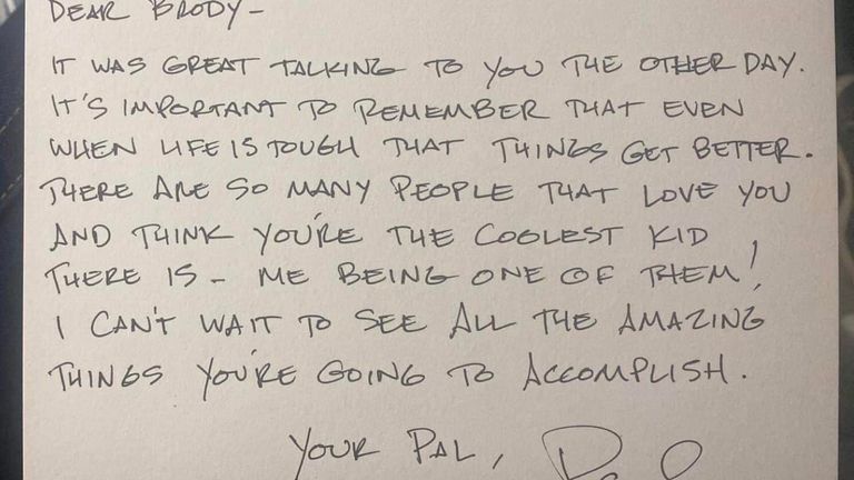 Handwritten note by Paul Rudd for Brody Pic: Cassandra Ridder / Facebook 