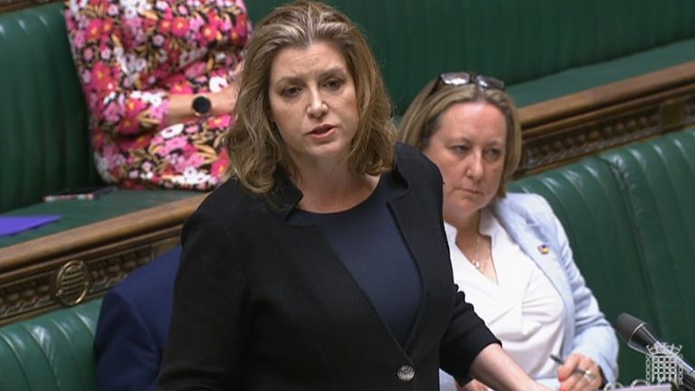 Commerce Secretary Penny Mordaunt speaks in the House of Commons, London, where she targeted her ministerial boss by joking that she was "amazing" back to the shipping box Commons gave her "work ethics report"