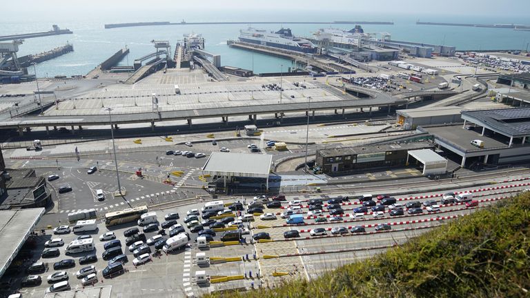 Cars queue at the check-in at the Port of Dover
