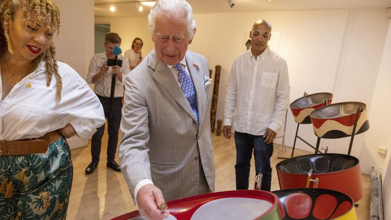 The Prince of Wales at the Tabernacle, in west London as he and the Duchess of Cornwall help celebrate the return of the Notting Hill Carnival. This August will be the first time the Carnival has been held since 2019 due to the pandemic. Picture date: Wednesday July 13, 2022.