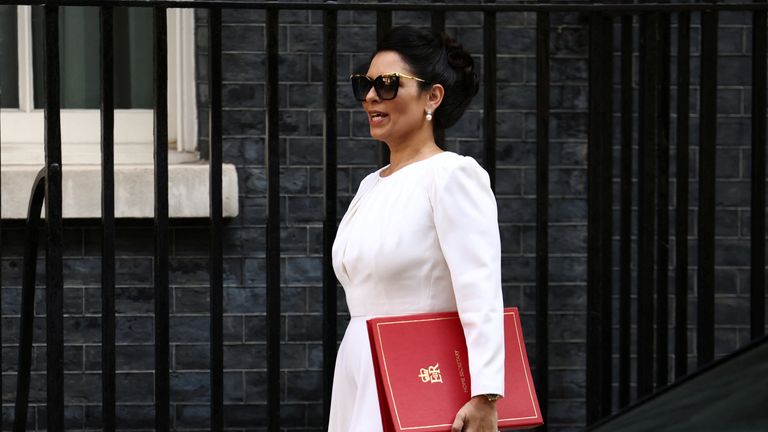 British Home Secretary Priti Patel walks outside Downing Street in London, Britain, July 19, 2022. REUTERS/ Henry Nicholls
