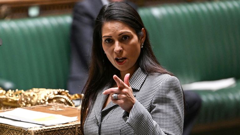 UK Home Secretary Priti Patel speaks during a statement on the Migration and Economic Development Partnership with Rwanda in London, UK June 15, 2022. UK Parliament / Jessica Taylor / Handout via REUTERS THIS IMAGE HAS BEEN SUPPLIED A THIRD PARTY.  CREDIT MANDATORY.  IMAGES MUST NOT REPLACE.