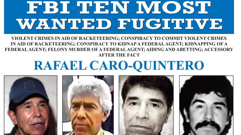 Caro Quintero is on the FBI's most wanted list.  Photo: AP