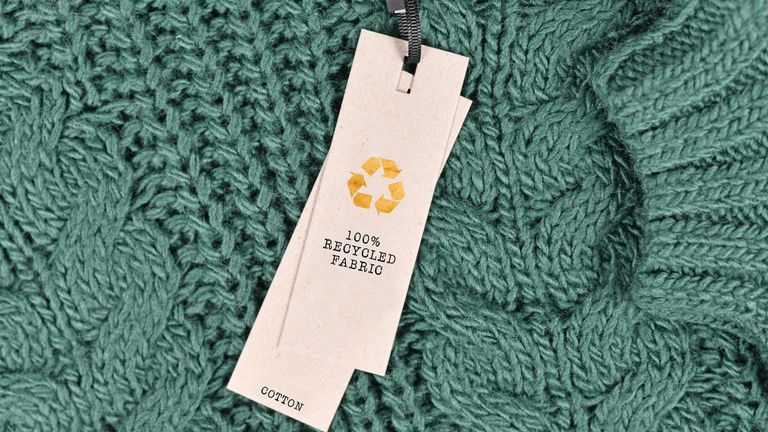 Cotton fabric with label saying &#39;100% recycled fabric&#39; 